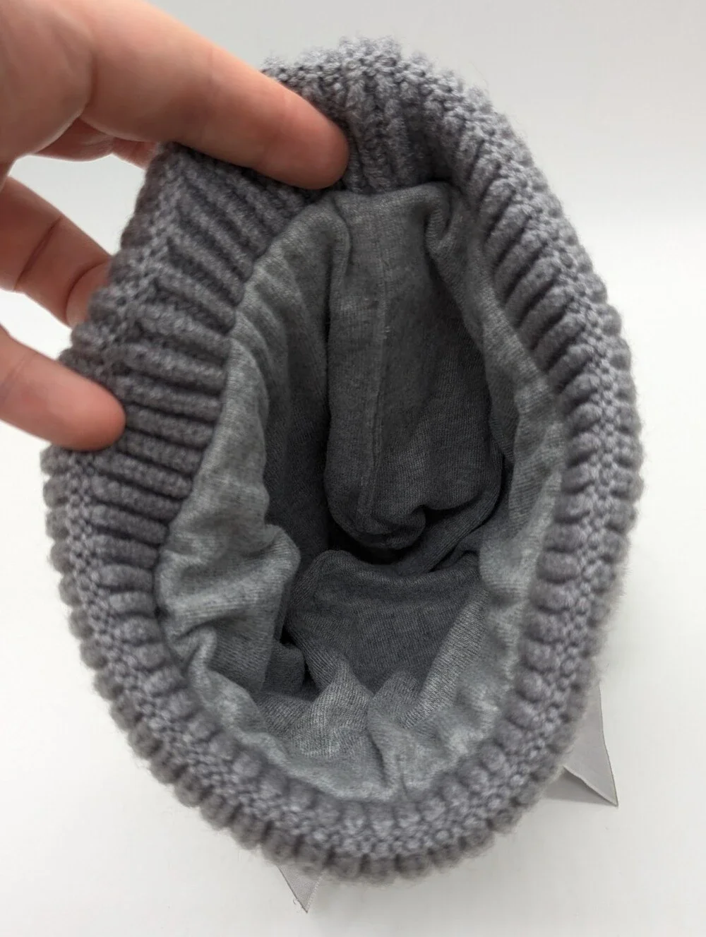 Grey Ribbed Velvet Bow Fuzzy Pom Pom Kids Toddler Winter Hat